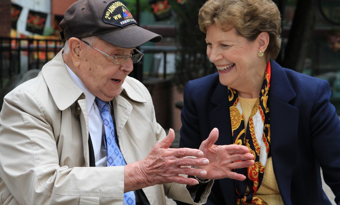Jeanne Shaheen conversing with a constituent